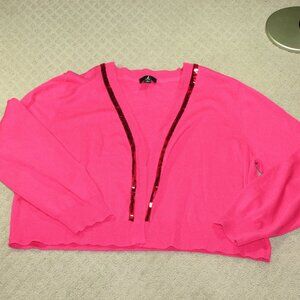 Jason Wu Size XL Barbie Pink Open Front Cardigan with Sequin Trim